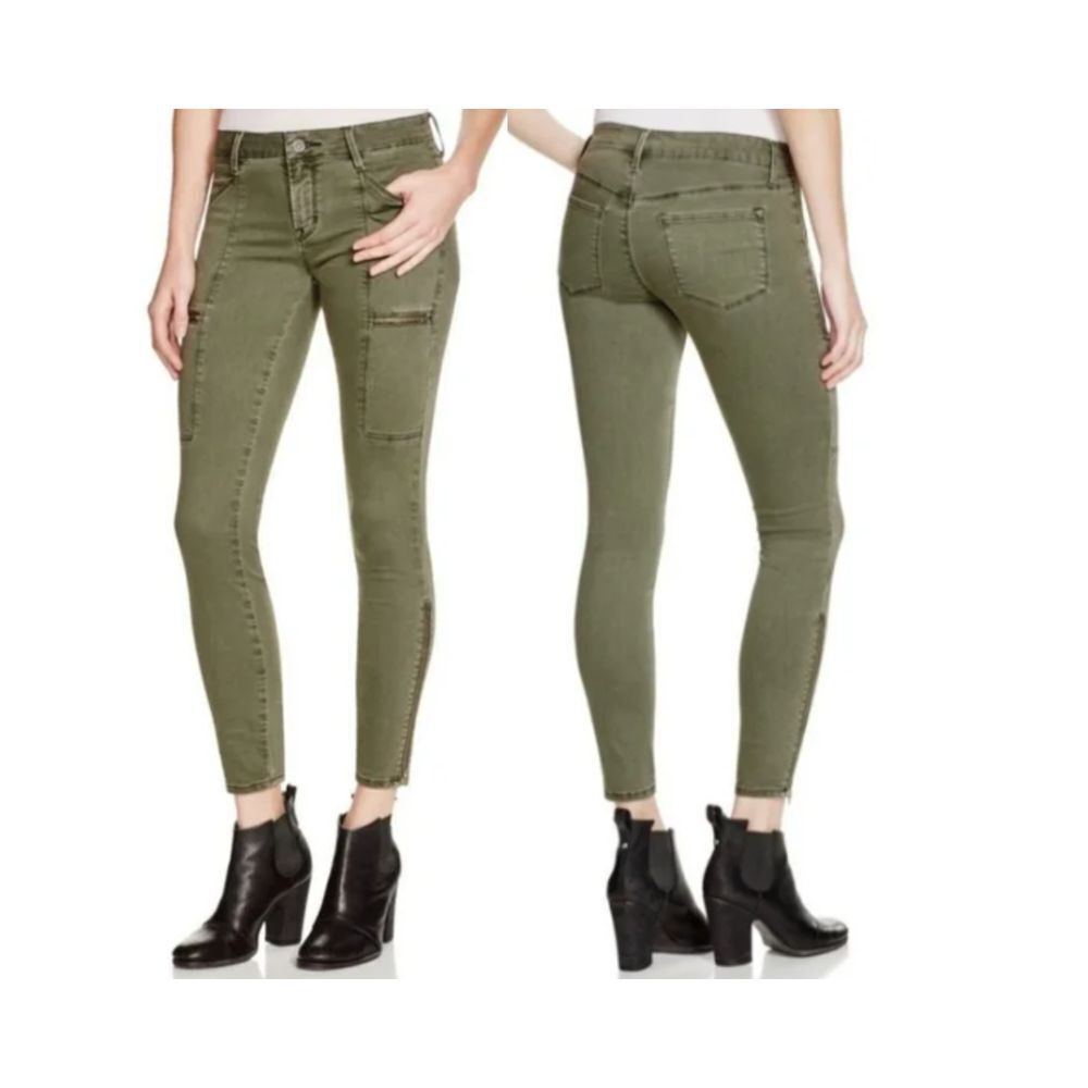 Pistola Women's Cotton Blend Ankle Zip Skinny Cargo Pants Green Size 29